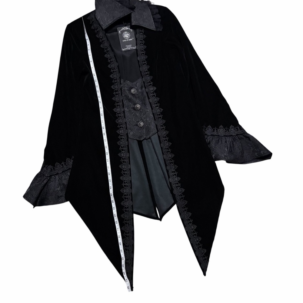 DARK IN LOVE NWT Black Velvet Lace Bell Sleeve Button Front Jacket - Picture 10 of 14